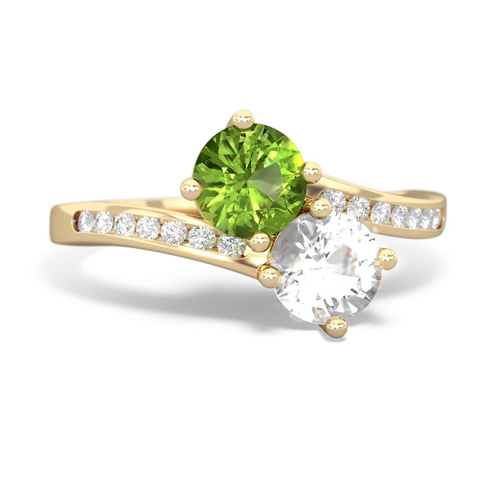 Peridot Channel Set Two Stone 14K Yellow Gold ring R5303