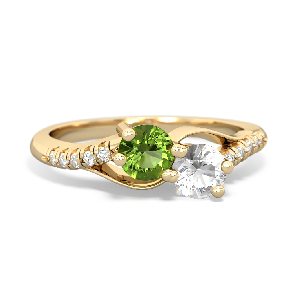 Peridot Infinity Pave Two Stone 14K Yellow Gold ring R5285