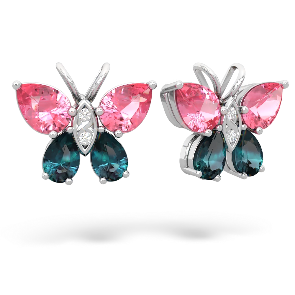 Lab Pink Sapphire Butterfly 14K White Gold earrings E2215