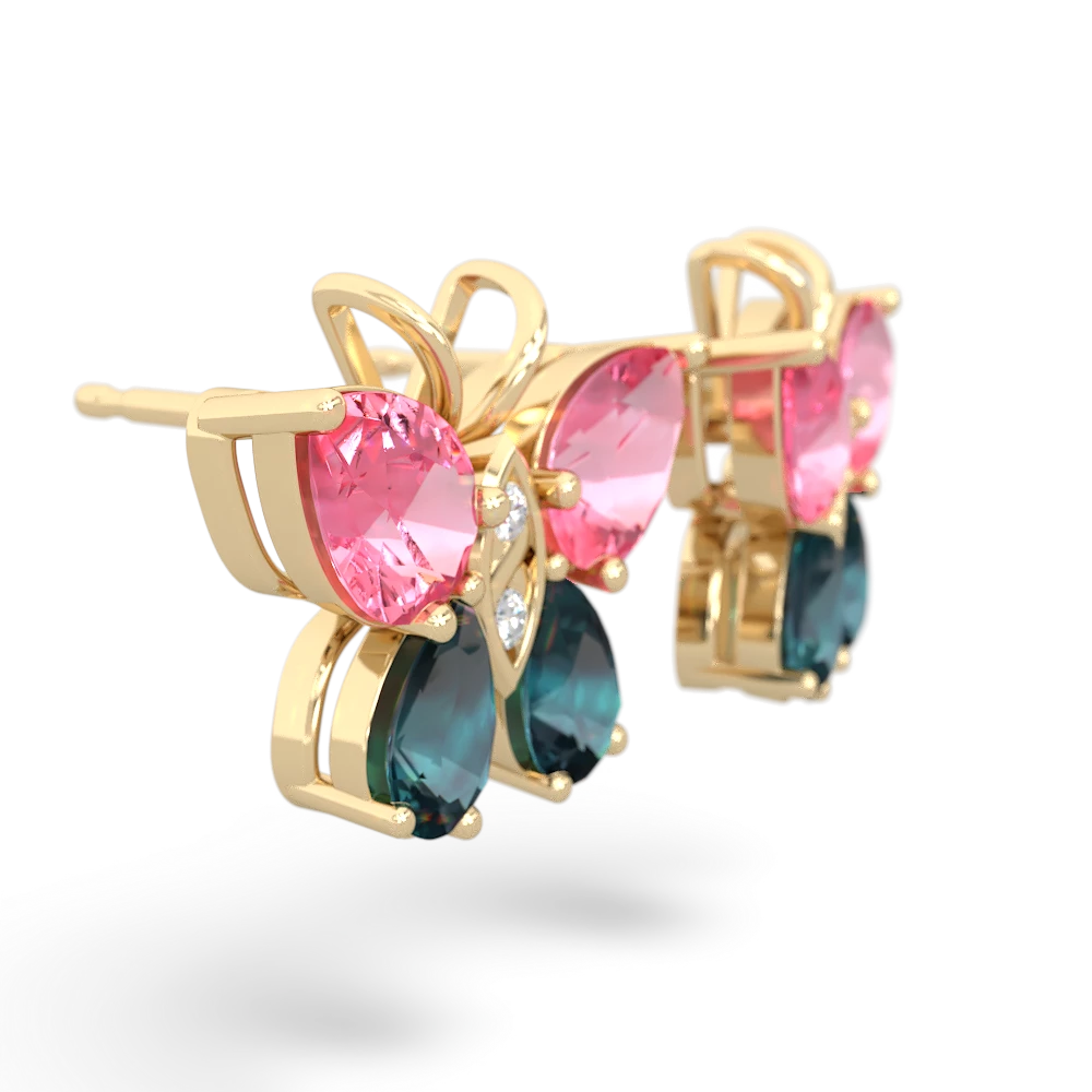 Lab Pink Sapphire Butterfly 14K Yellow Gold earrings E2215