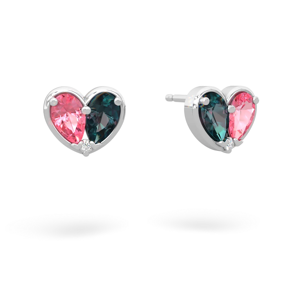 Lab Pink Sapphire 'Our Heart' 14K White Gold earrings E5072