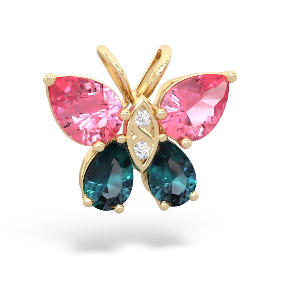 Lab Pink Sapphire Butterfly 14K Yellow Gold pendant P2215