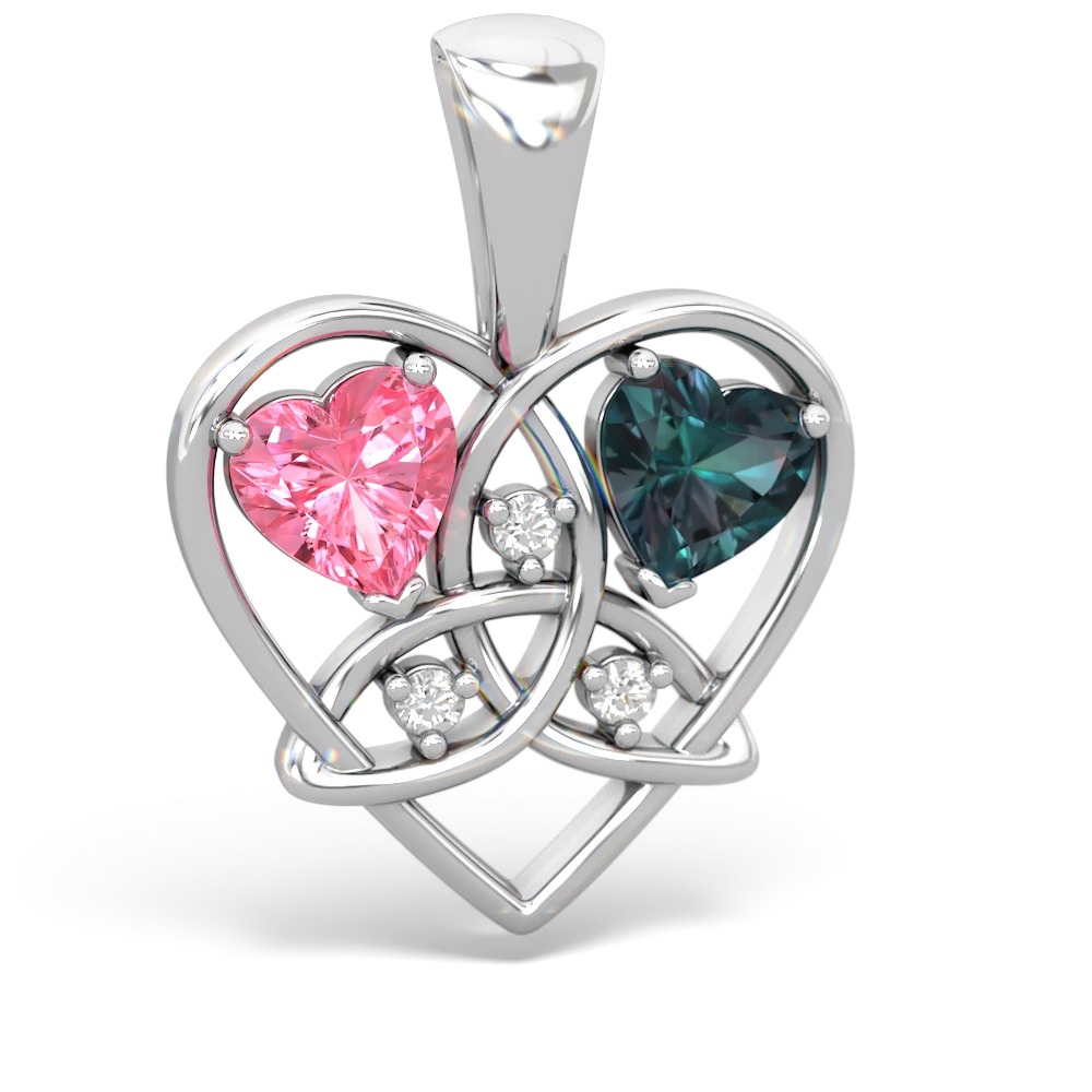 Lab Pink Sapphire Celtic Trinity Heart 14K White Gold pendant P5331