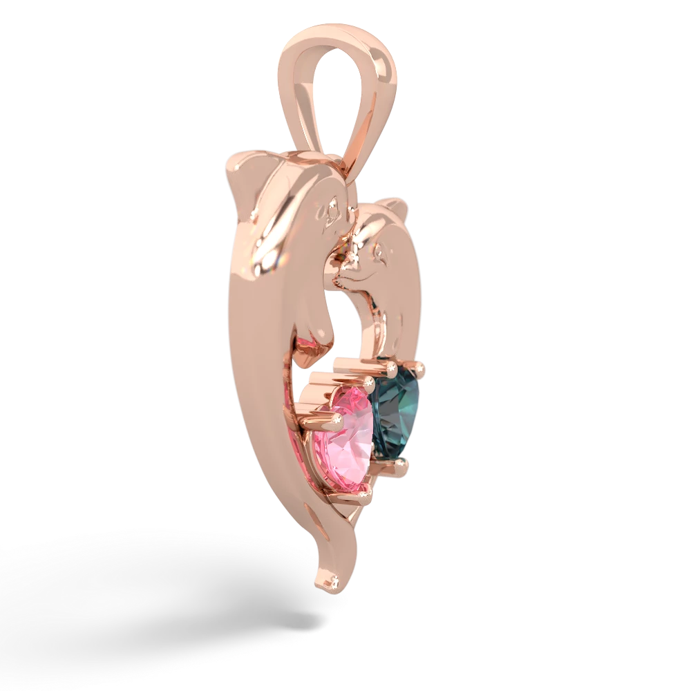 Lab Pink Sapphire Dolphin Heart 14K Rose Gold pendant P5820