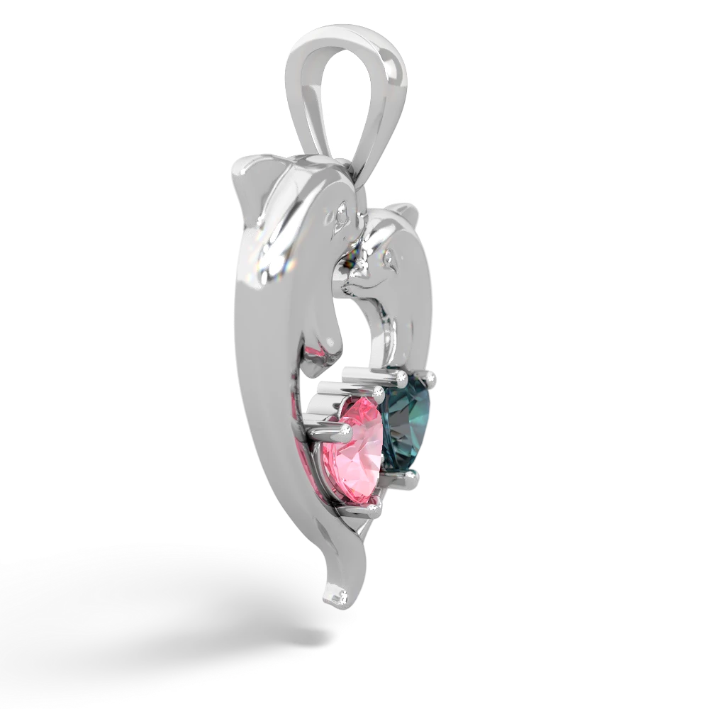 Lab Pink Sapphire Dolphin Heart 14K White Gold pendant P5820