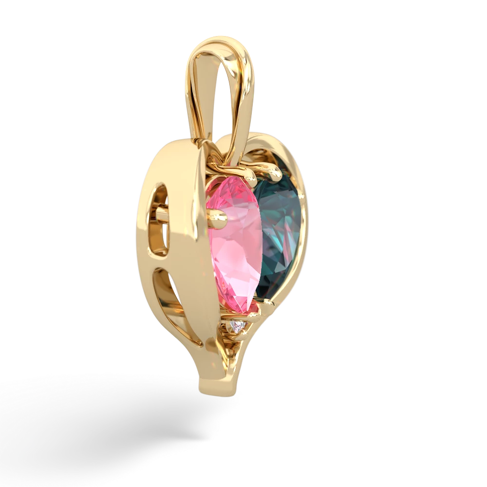 Lab Pink Sapphire Two Become One 14K Yellow Gold pendant P5330