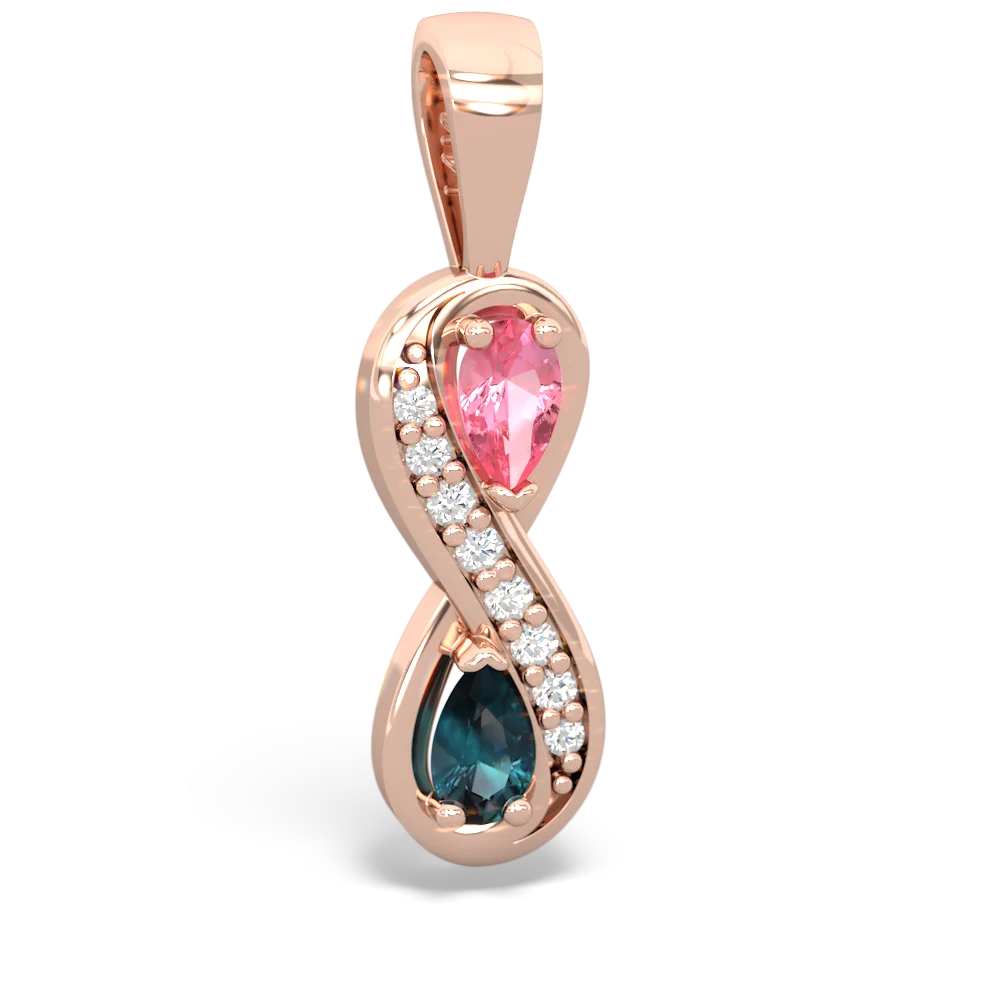 Lab Pink Sapphire Diamond Infinity 14K Rose Gold pendant P5390