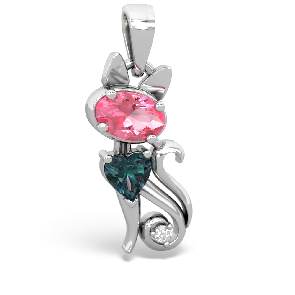 Lab Pink Sapphire Kitten 14K White Gold pendant P5780