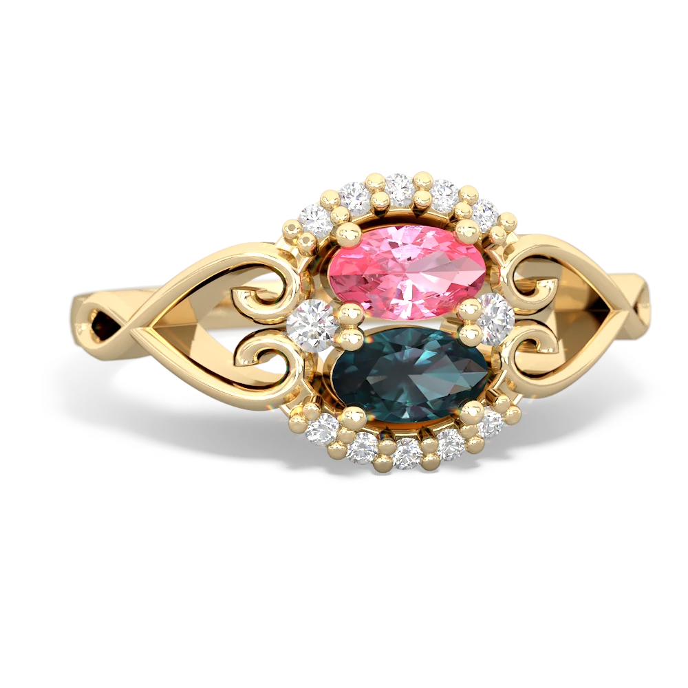 Lab Pink Sapphire Love Nest 14K Yellow Gold ring R5860