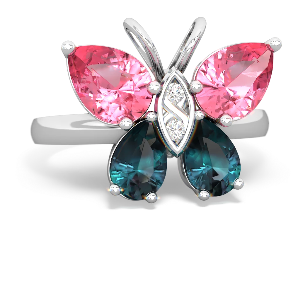 Lab Pink Sapphire Butterfly 14K White Gold ring R2215