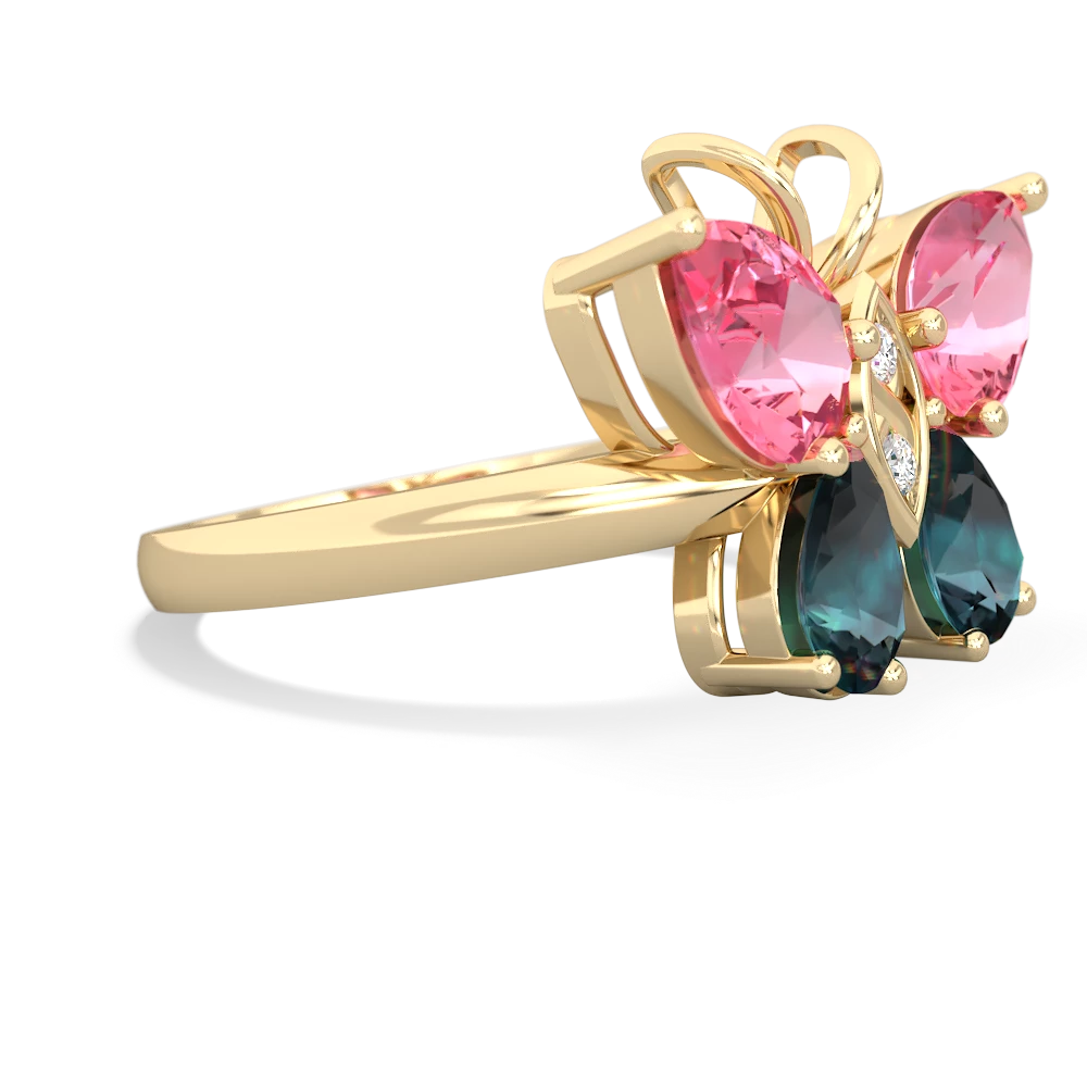 Lab Pink Sapphire Butterfly 14K Yellow Gold ring R2215