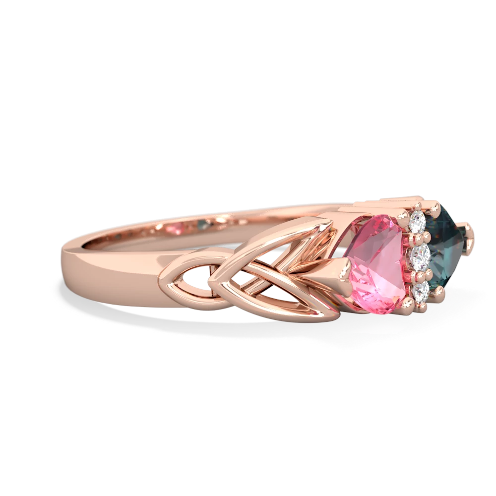 Lab Pink Sapphire Celtic Knot Double Heart 14K Rose Gold ring R5040