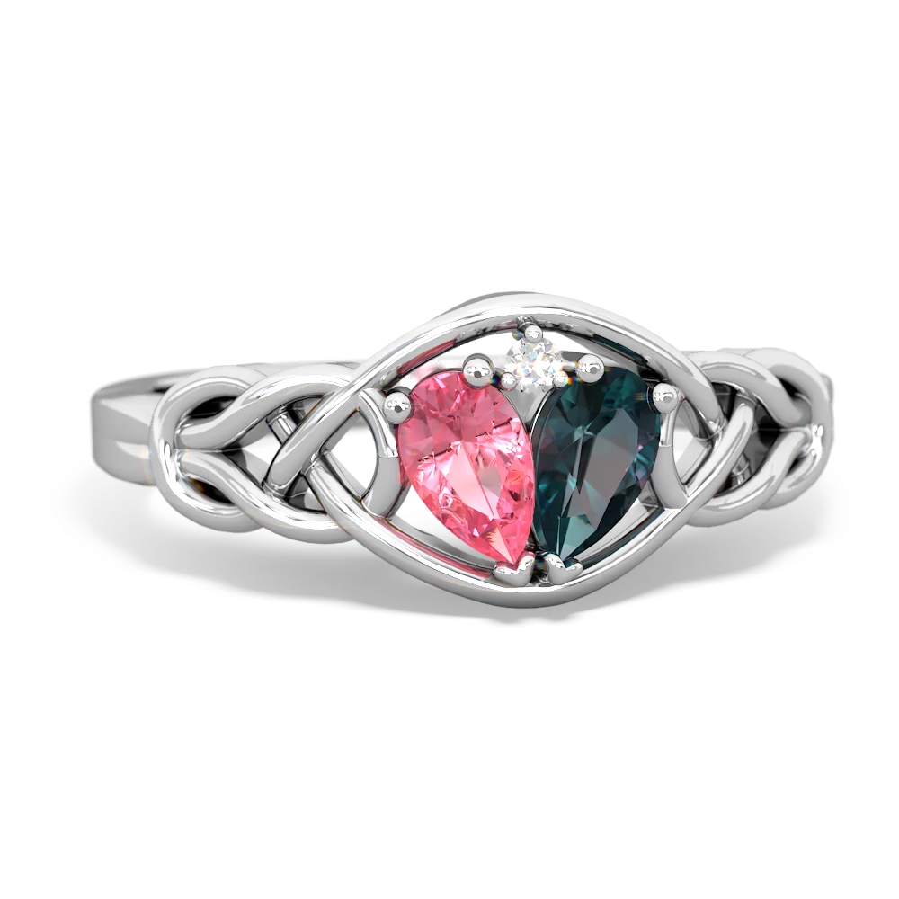 Lab Pink Sapphire Celtic Love Knot 14K White Gold ring R5420