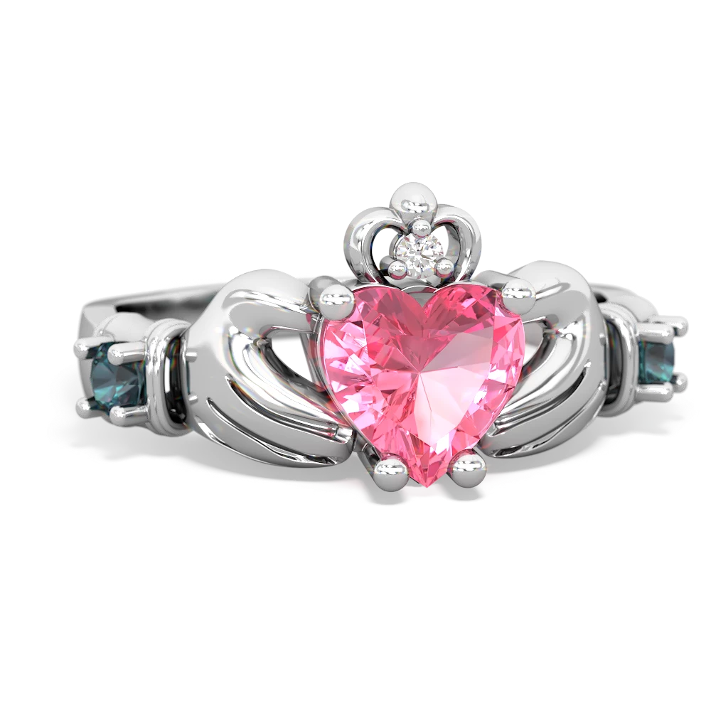 Lab Pink Sapphire Claddagh Keepsake 14K White Gold ring R5245