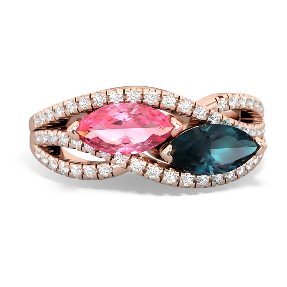 Lab Pink Sapphire Diamond Rivers 14K Rose Gold ring R3070