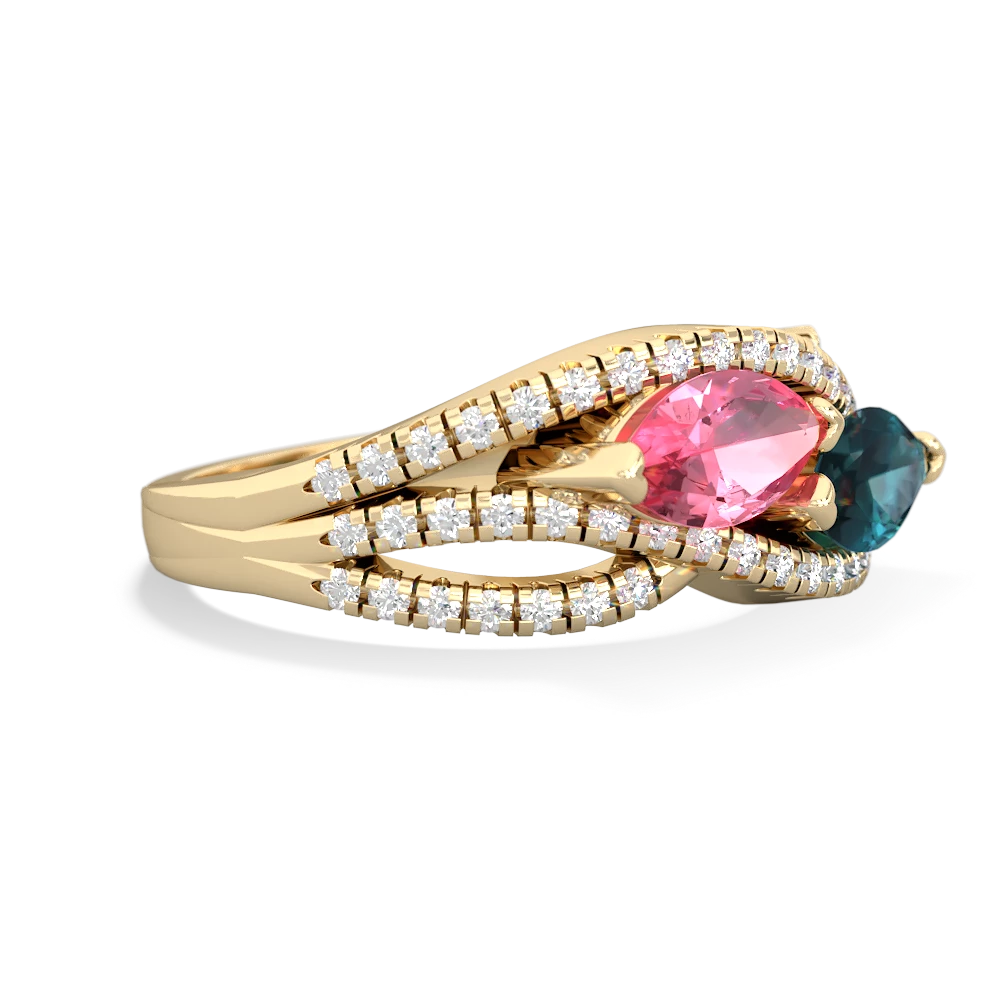 Lab Pink Sapphire Diamond Rivers 14K Yellow Gold ring R3070