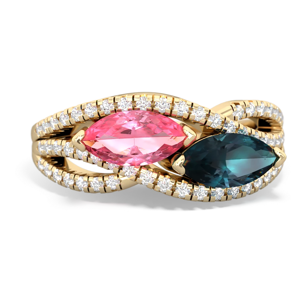 Lab Pink Sapphire Diamond Rivers 14K Yellow Gold ring R3070