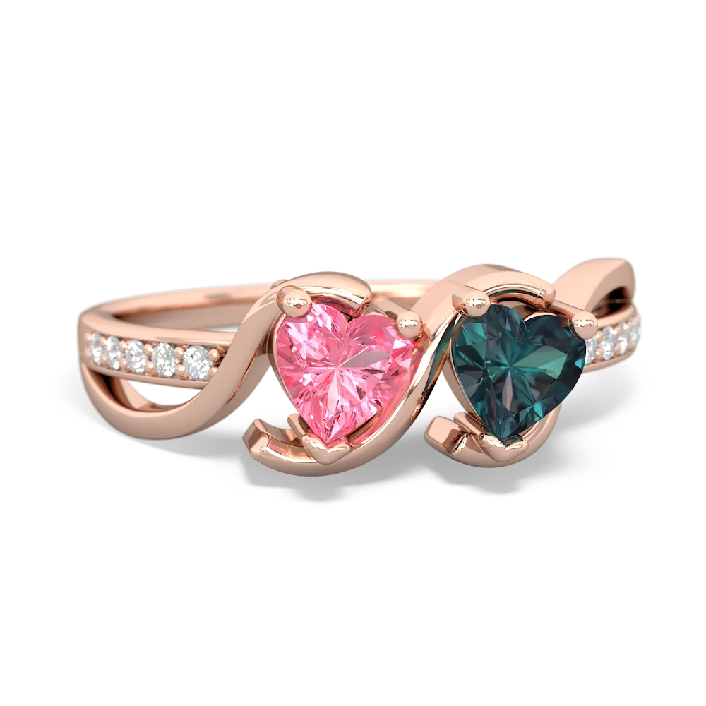 Lab Pink Sapphire Side By Side 14K Rose Gold ring R3090