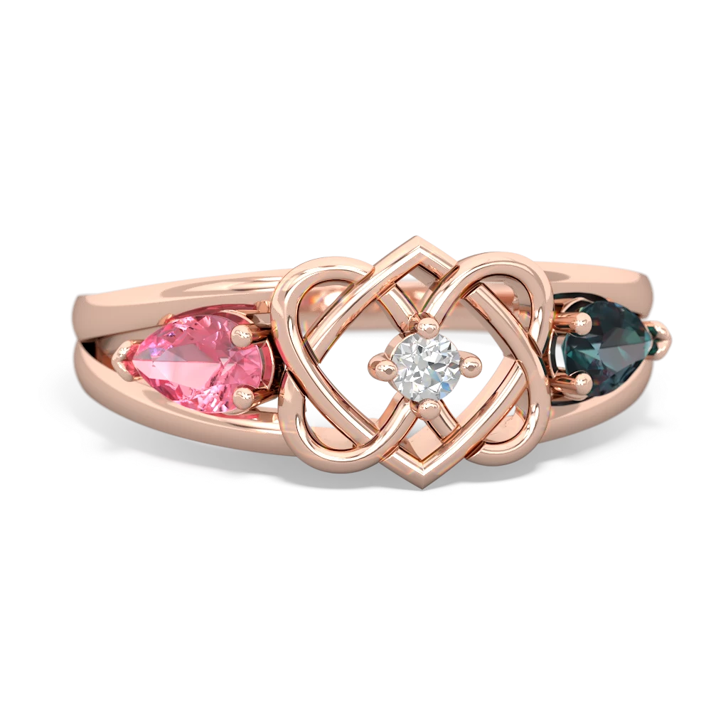 Lab Pink Sapphire Hearts Intertwined 14K Rose Gold ring R5880