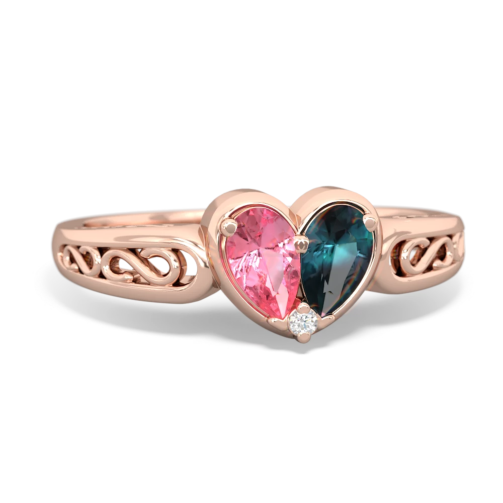 Lab Pink Sapphire Filligree 'One Heart' 14K Rose Gold ring R5070
