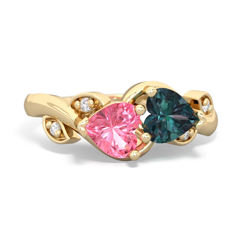 Lab Pink Sapphire Floral Elegance 14K Yellow Gold ring R5790