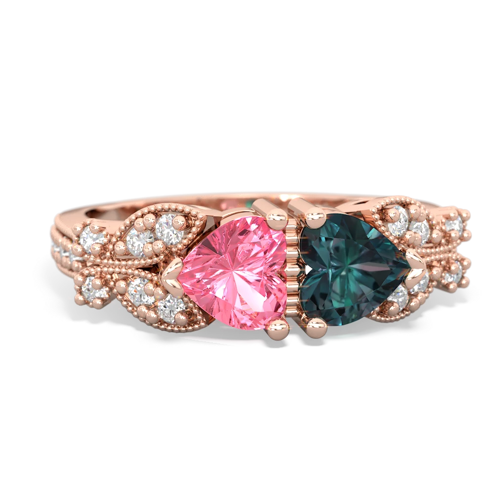 Lab Pink Sapphire Diamond Butterflies 14K Rose Gold ring R5601