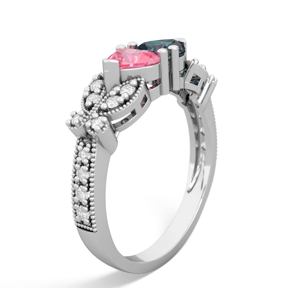 Lab Pink Sapphire Diamond Butterflies 14K White Gold ring R5601