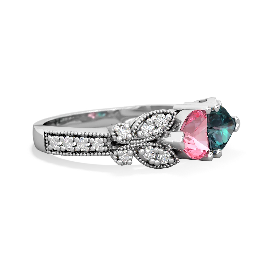 Lab Pink Sapphire Diamond Butterflies 14K White Gold ring R5601