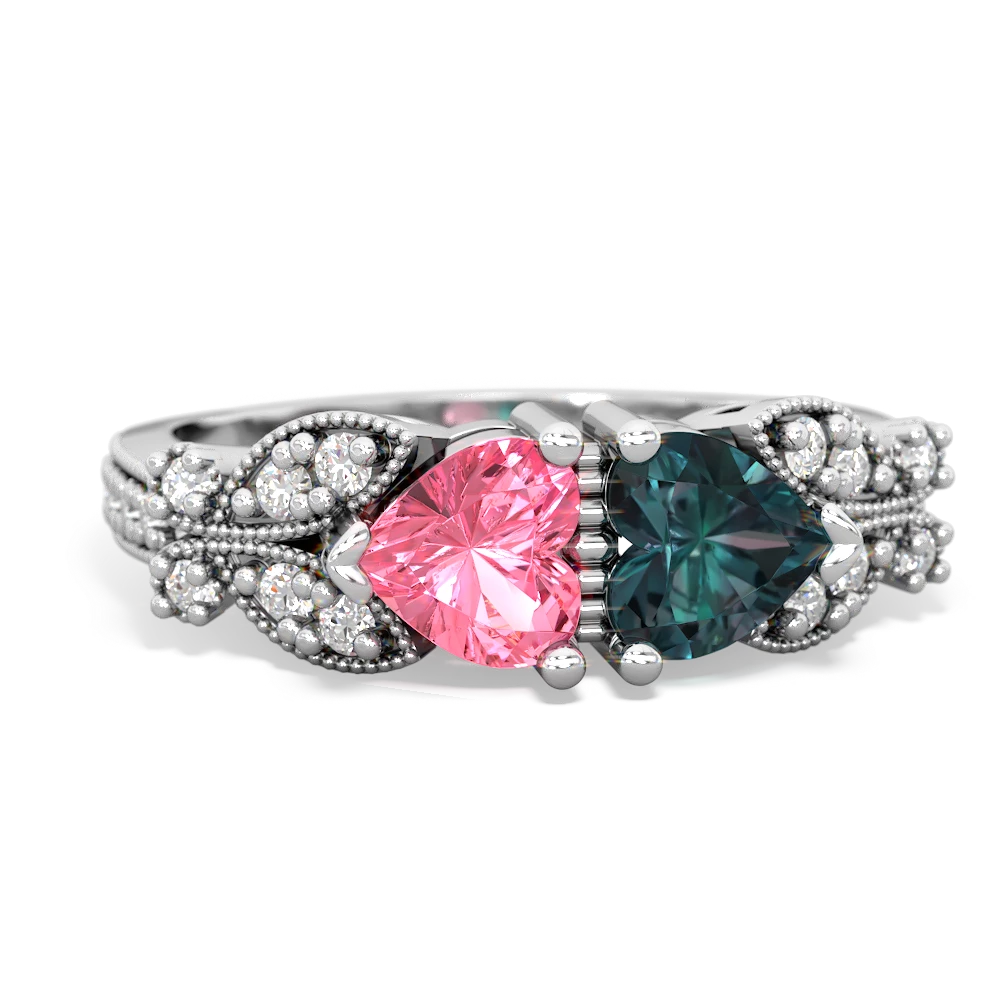 Lab Pink Sapphire Diamond Butterflies 14K White Gold ring R5601