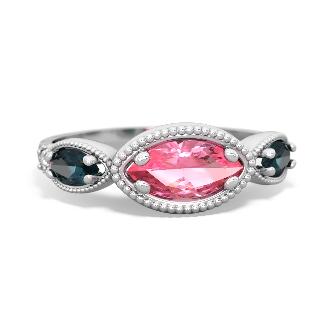 Lab Pink Sapphire Milgrain Marquise 14K White Gold ring R5700