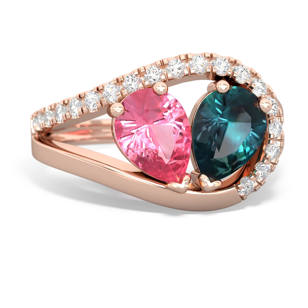 Lab Pink Sapphire Nestled Heart Keepsake 14K Rose Gold ring R5650