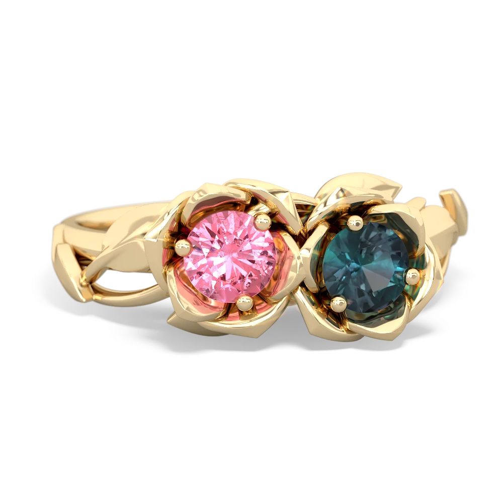 Lab Pink Sapphire Rose Garden 14K Yellow Gold ring R5510