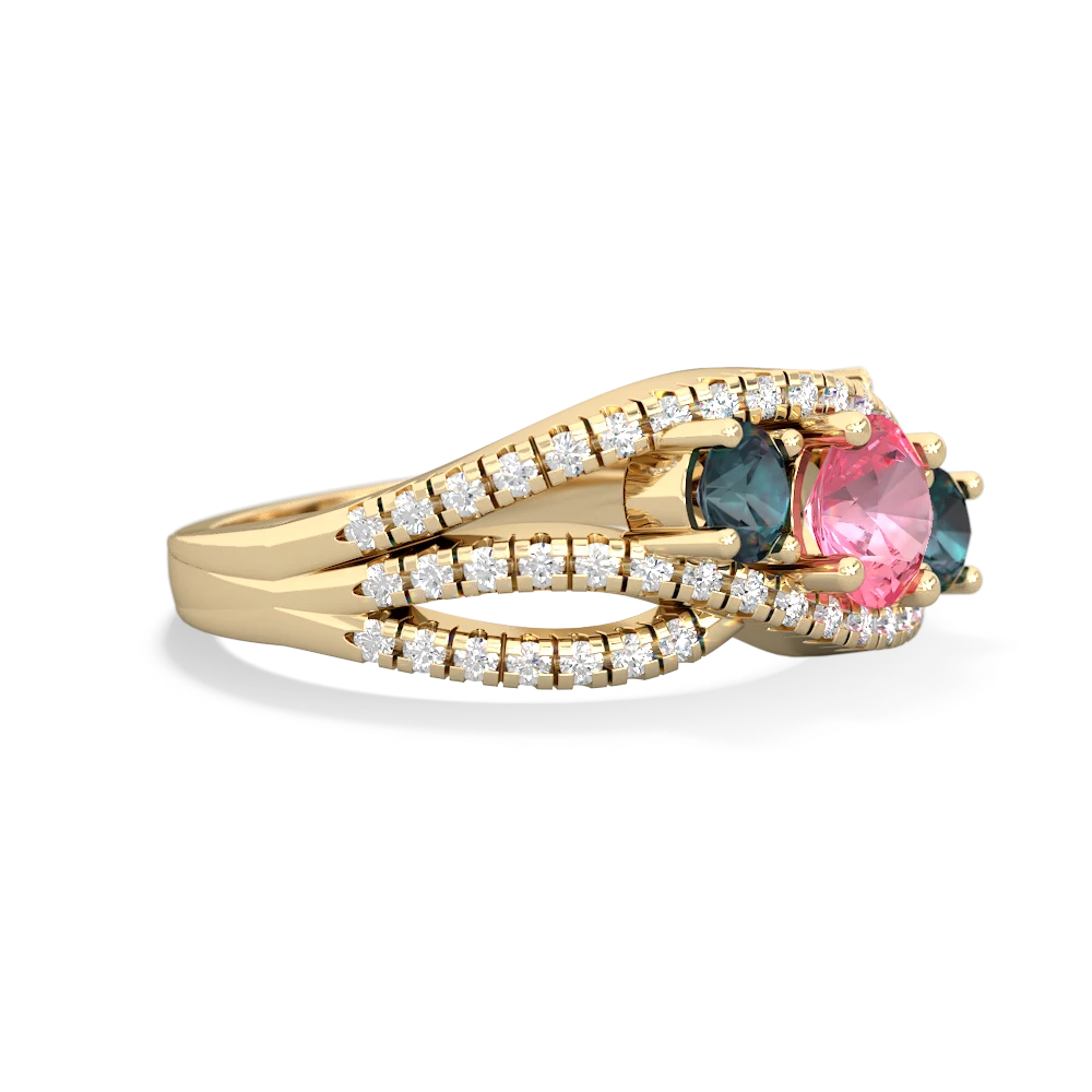 Lab Pink Sapphire Three Stone Aurora 14K Yellow Gold ring R3080