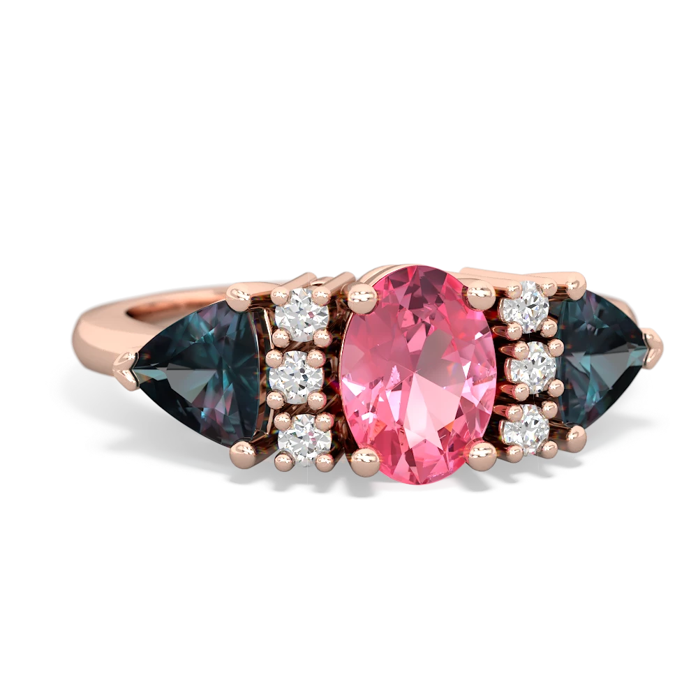 Lab Pink Sapphire Antique Style Three Stone 14K Rose Gold ring R2186