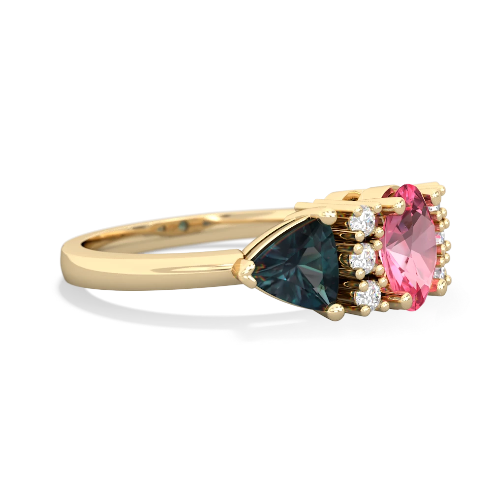 Lab Pink Sapphire Antique Style Three Stone 14K Yellow Gold ring R2186