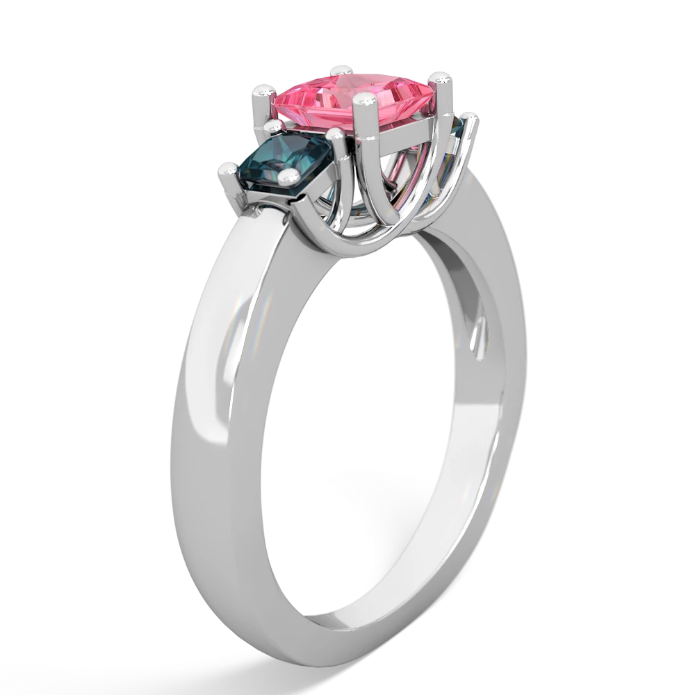 Lab Pink Sapphire Three Stone Trellis 14K White Gold ring R4015