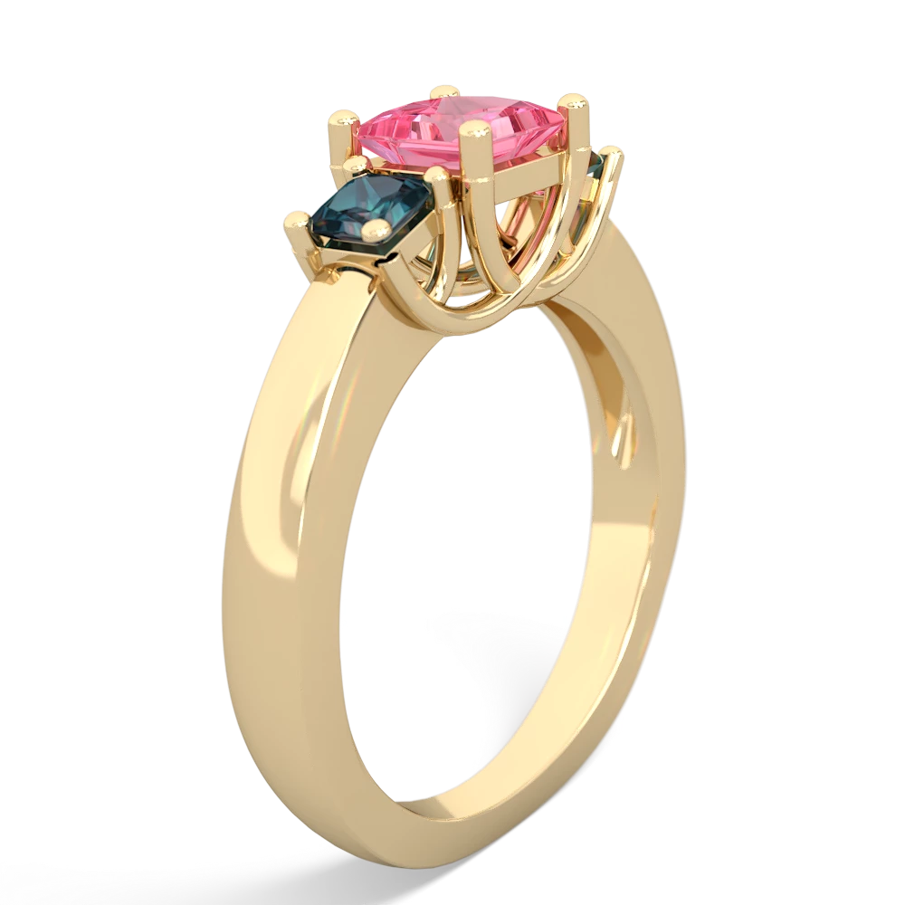 Lab Pink Sapphire Three Stone Trellis 14K Yellow Gold ring R4015