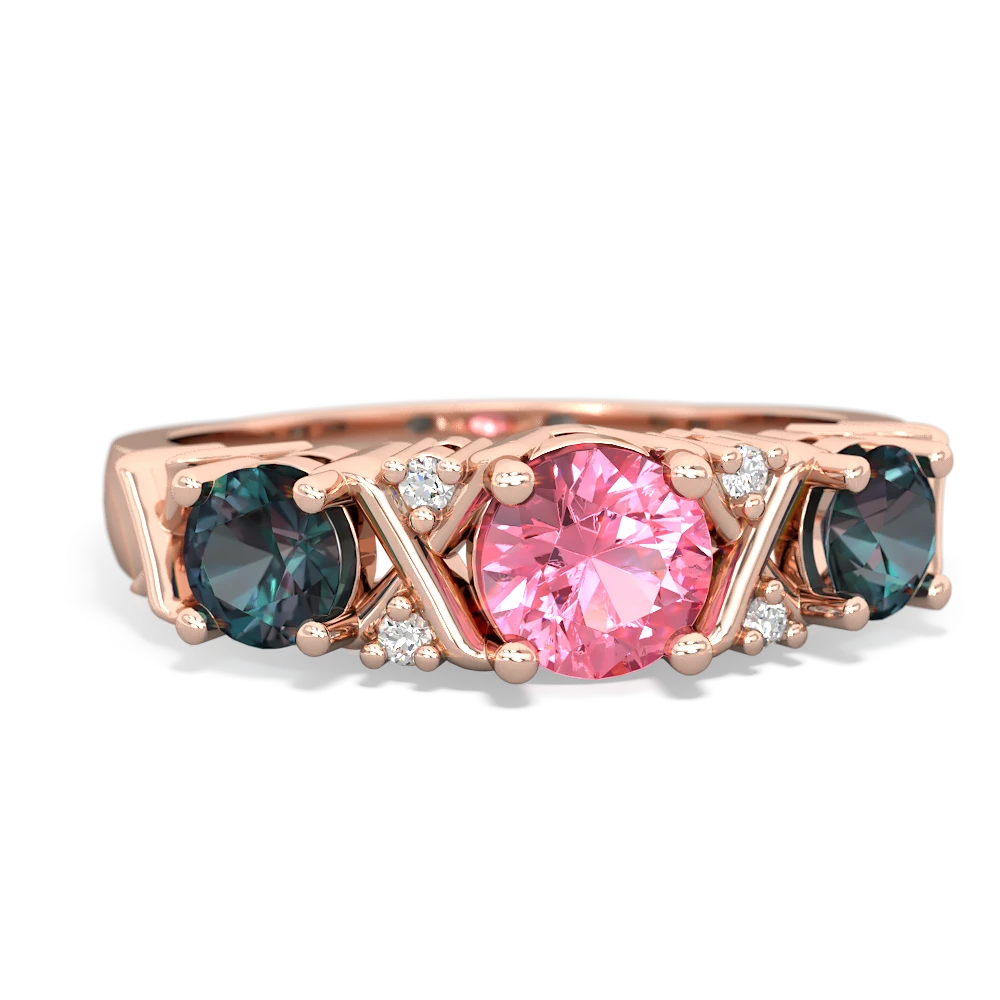 Lab Pink Sapphire Hugs And Kisses 14K Rose Gold ring R5016