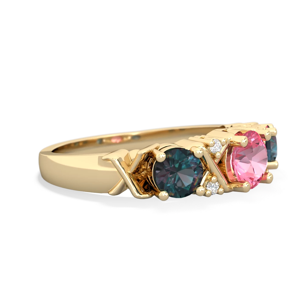 Lab Pink Sapphire Hugs And Kisses 14K Yellow Gold ring R5016