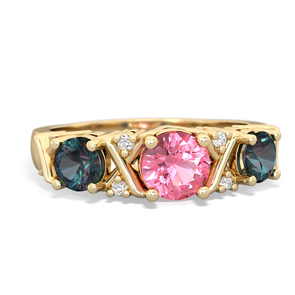 Lab Pink Sapphire Hugs And Kisses 14K Yellow Gold ring R5016