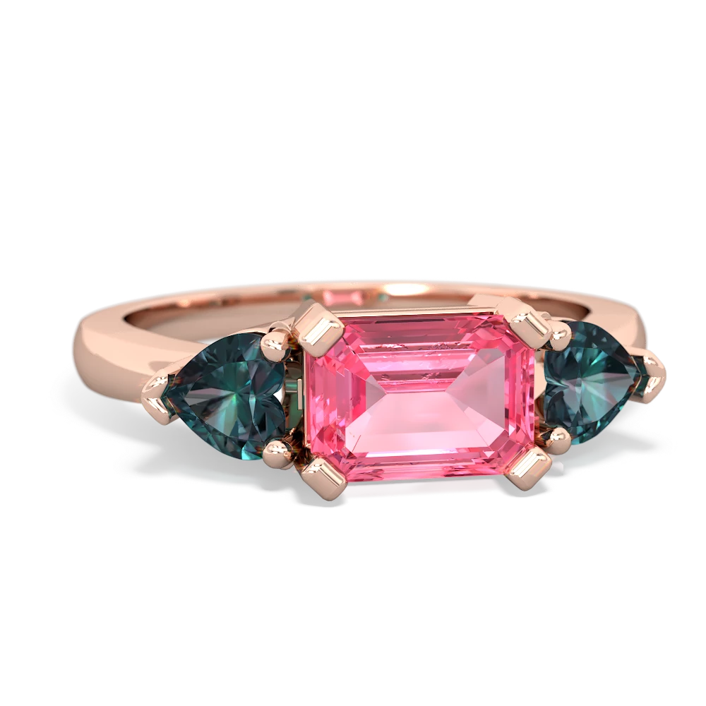Lab Pink Sapphire Three Stone 14K Rose Gold ring R5235