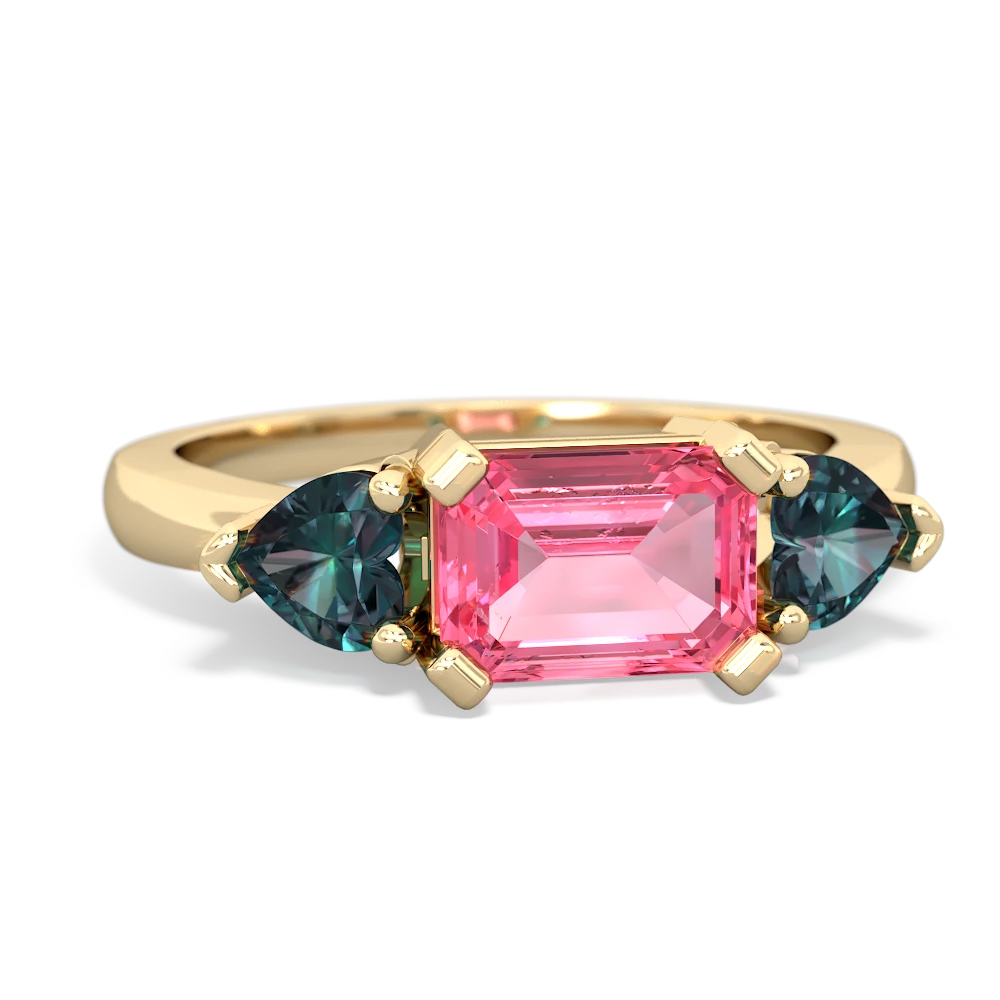 Lab Pink Sapphire Three Stone 14K Yellow Gold ring R5235