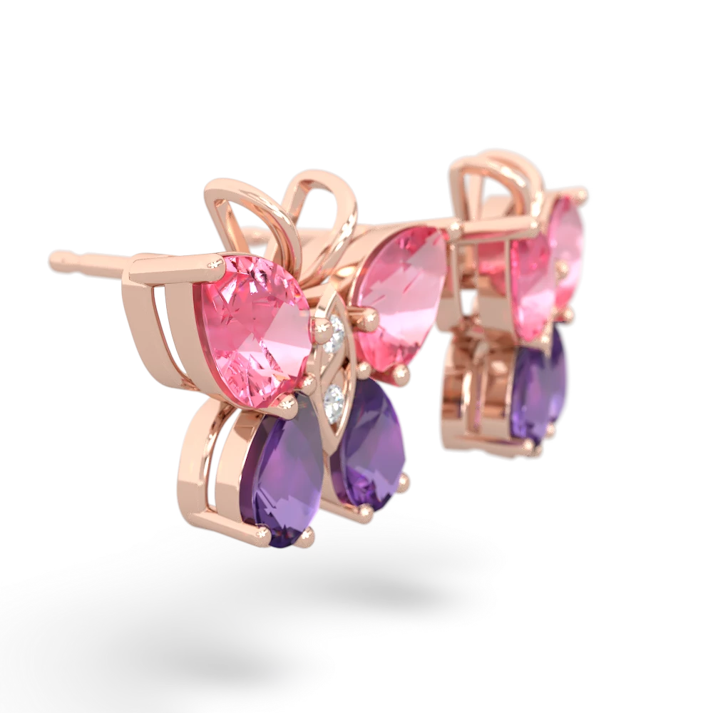 Lab Pink Sapphire Butterfly 14K Rose Gold earrings E2215