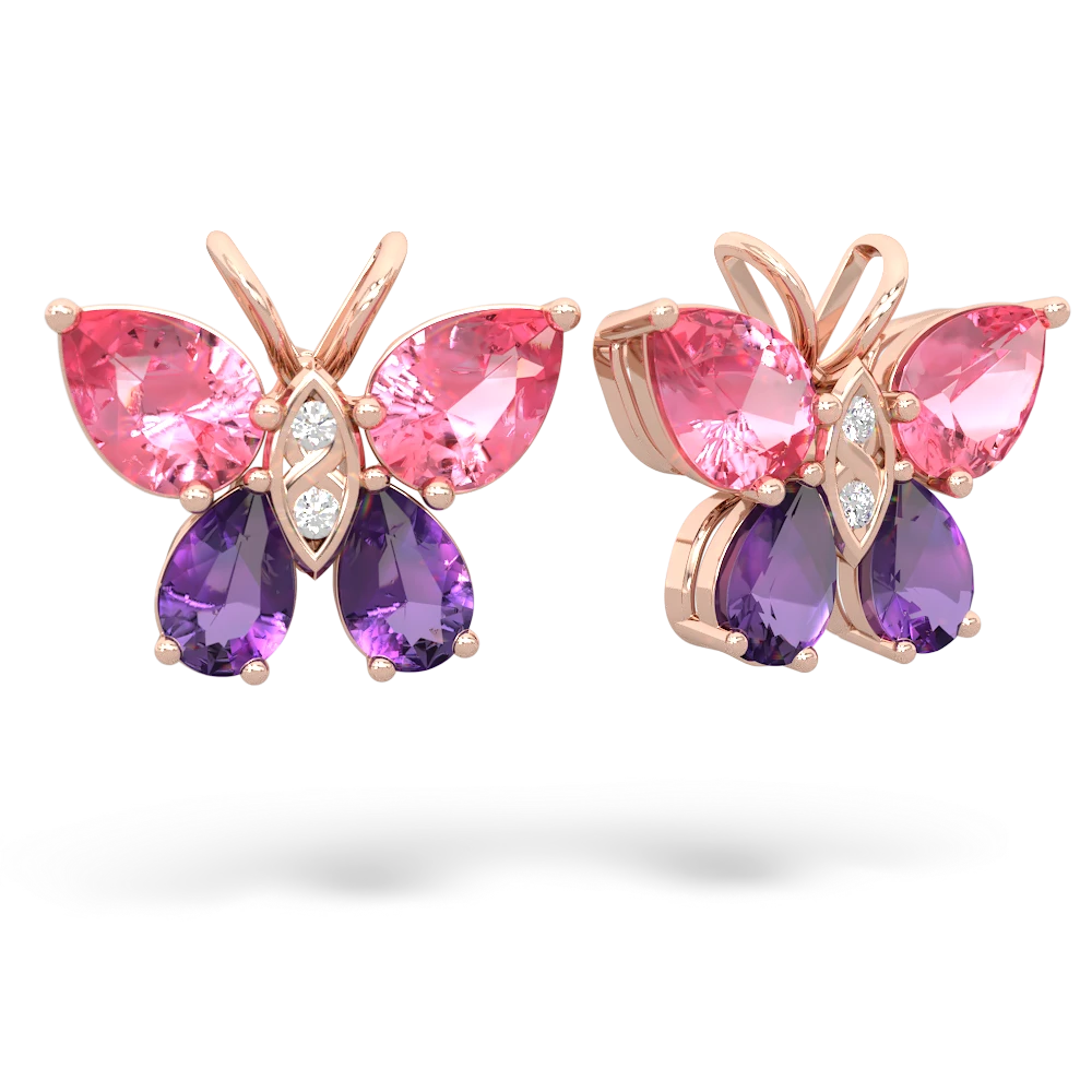 Lab Pink Sapphire Amethyst Butterfly earrings 14K Rose Gold JewelsForMe