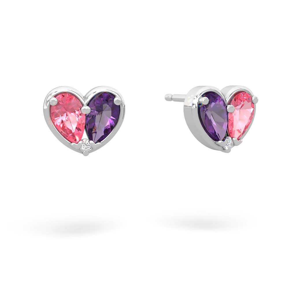 Lab Pink Sapphire 'Our Heart' 14K White Gold earrings E5072