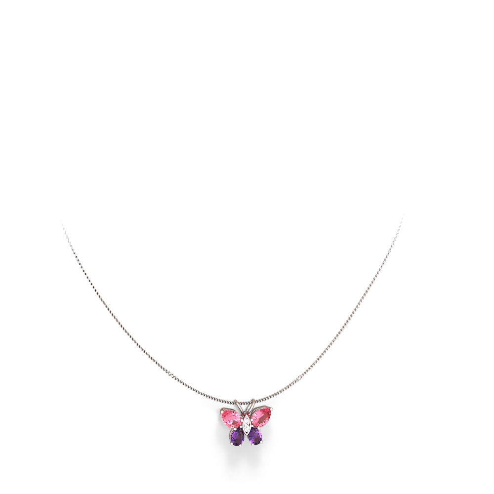 Lab Pink Sapphire Butterfly 14K White Gold pendant P2215