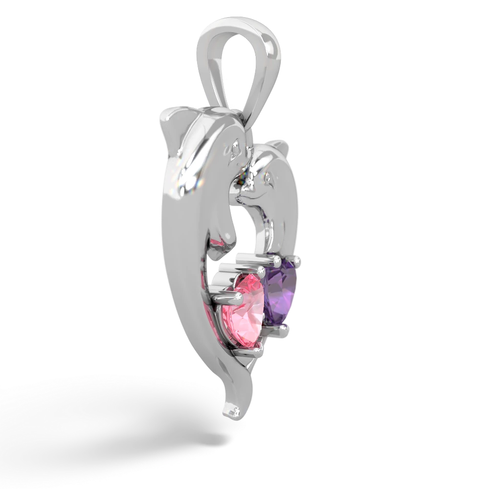 Lab Pink Sapphire Dolphin Heart 14K White Gold pendant P5820