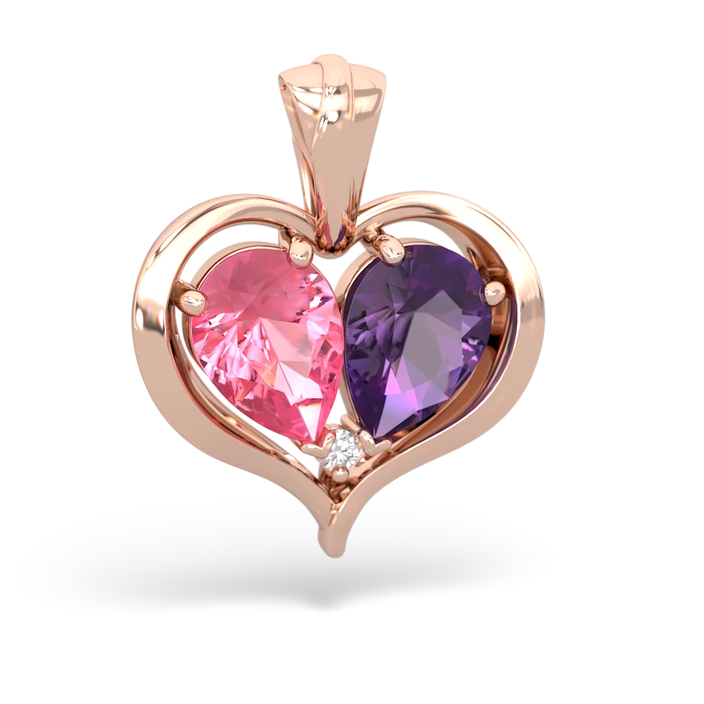 Lab Pink Sapphire Two Become One 14K Rose Gold pendant P5330