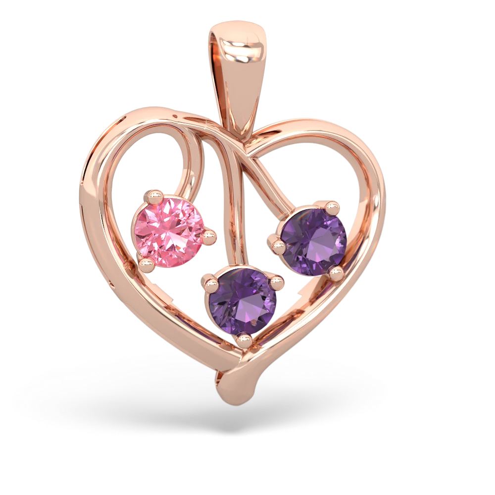 Lab Pink Sapphire Glowing Heart 14K Rose Gold pendant P2233