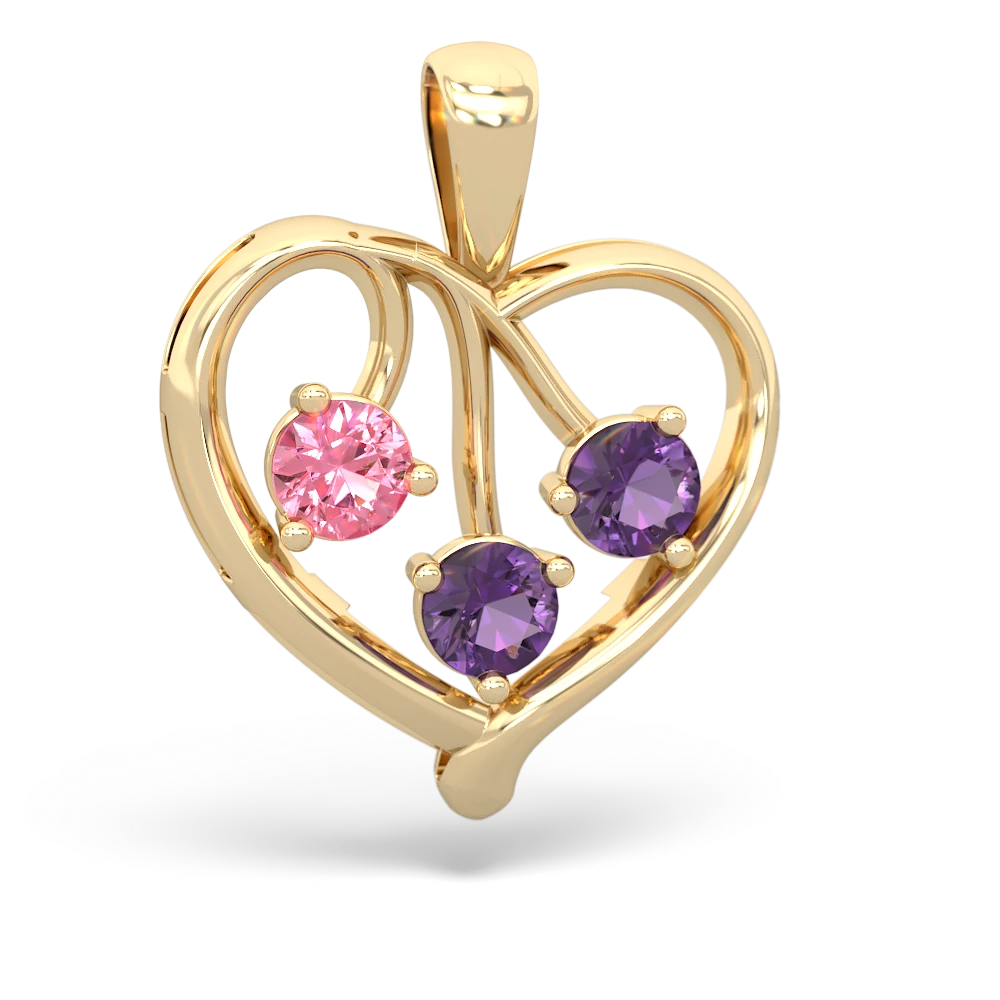 Lab Pink Sapphire Glowing Heart 14K Yellow Gold pendant P2233